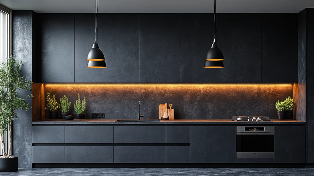 黑色橱柜金属台面