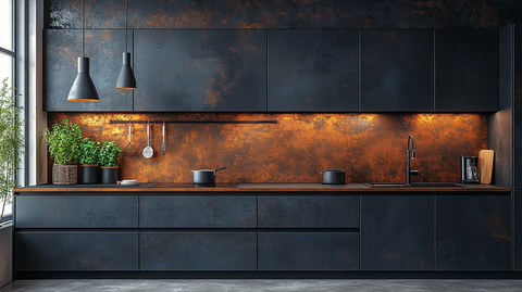 黑色橱柜金属台面