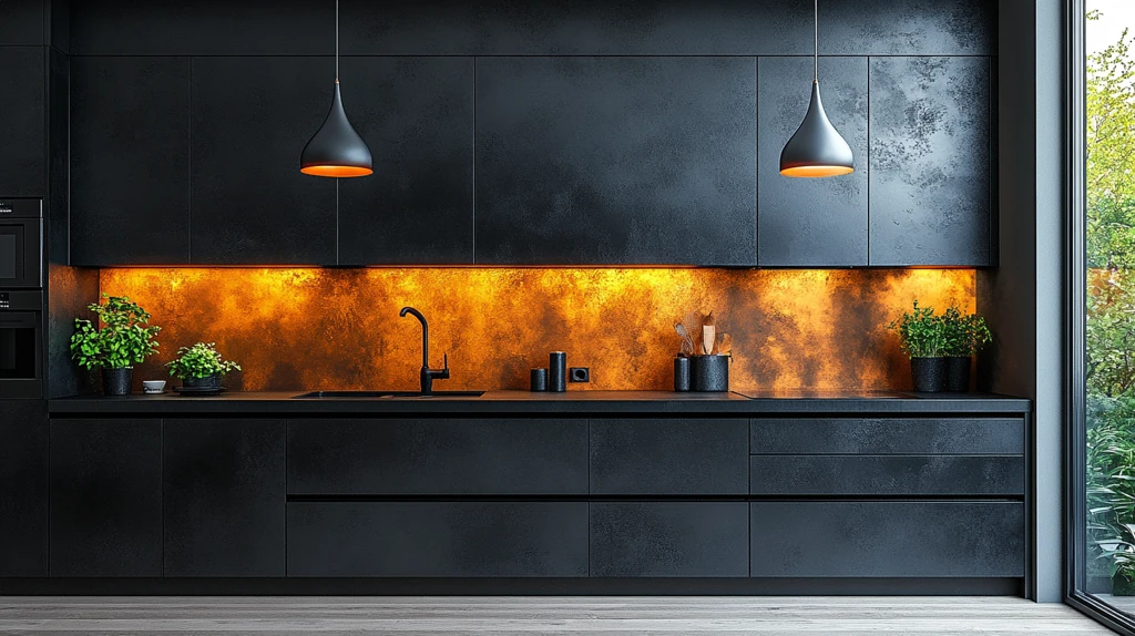 黑色橱柜金属台面