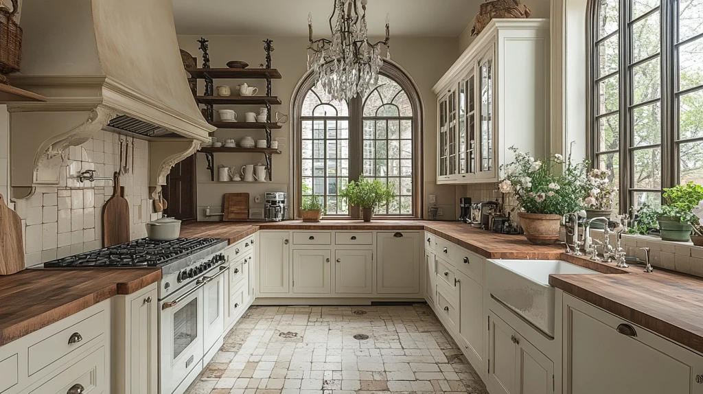 白色橱柜木纹台面