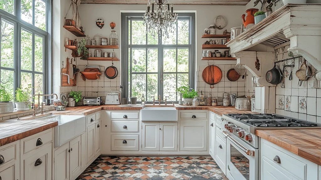 白色橱柜木纹台面