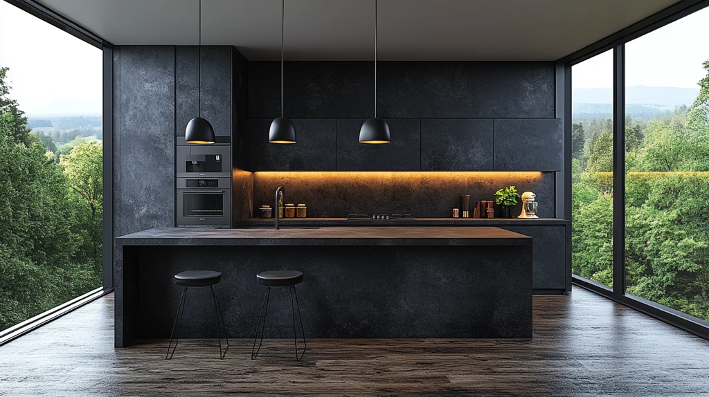 黑色橱柜石英台面