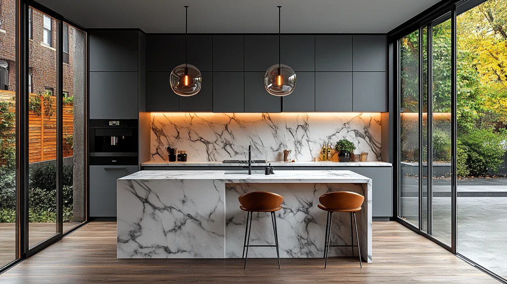 灰柜白石台面厨房