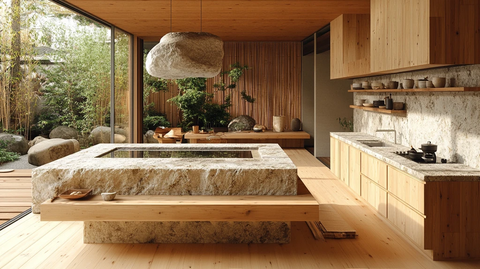 木柜石台竹饰厨房