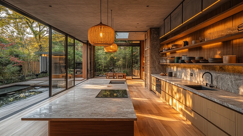 木柜石台竹饰厨房