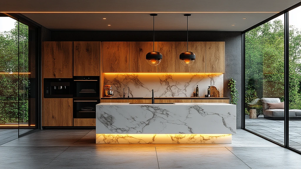 金色橱柜白色台面