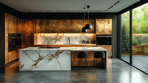 金色橱柜白色台面