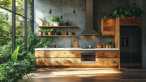 木柜白石台面绿植