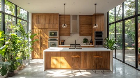 木柜白石台面绿植