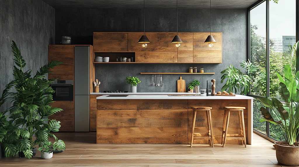 木柜白石台面绿植