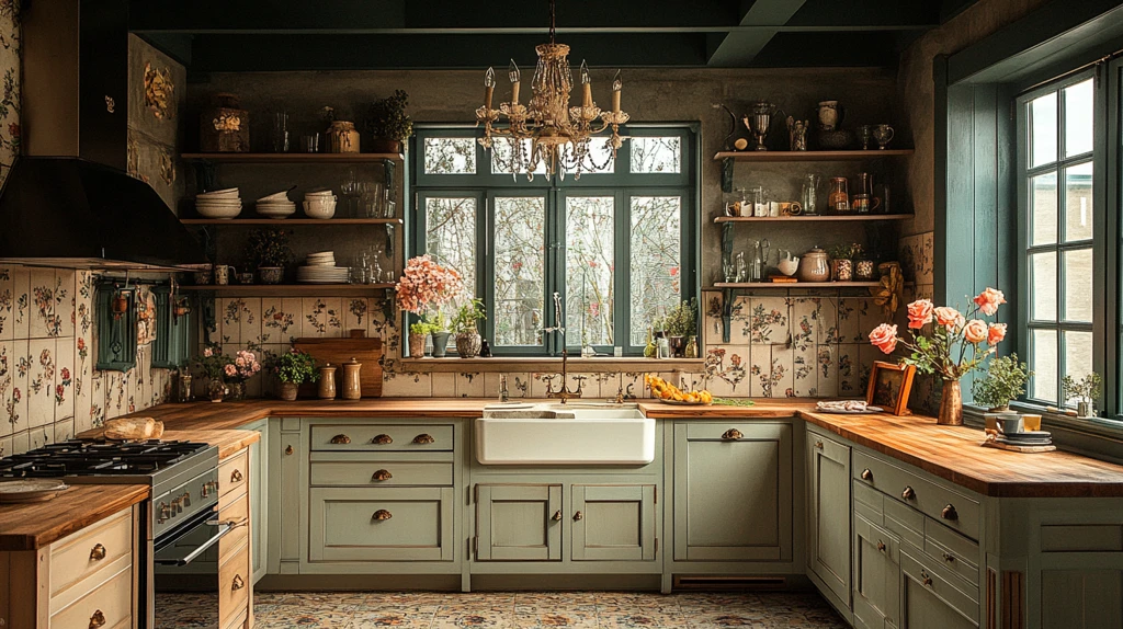 木纹橱柜花饰吊灯