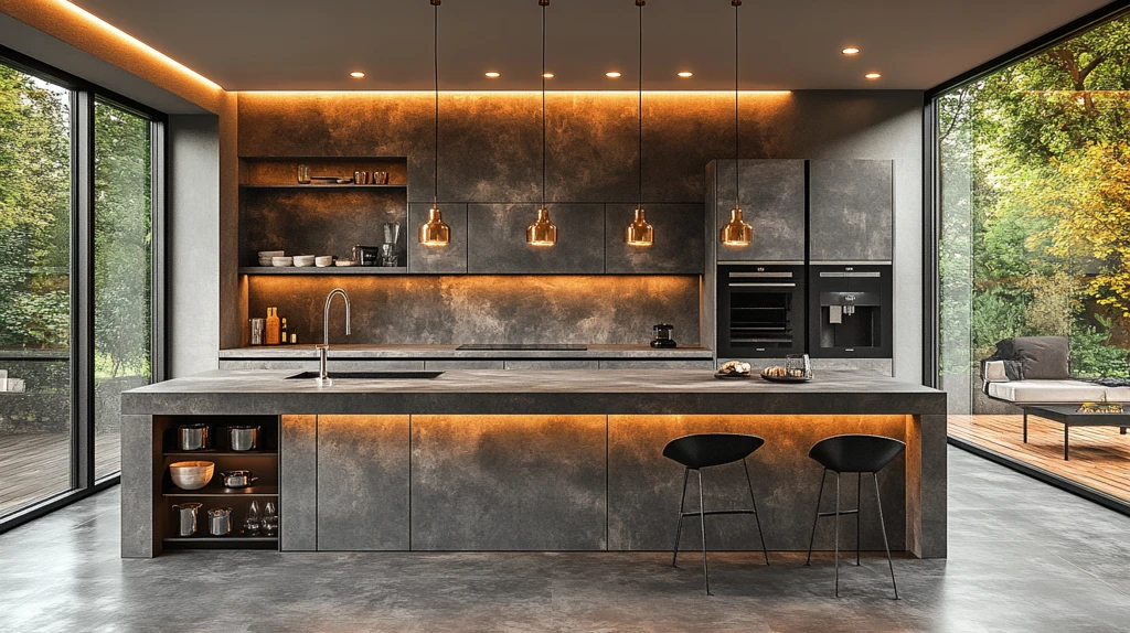 灰色橱柜黑色台面