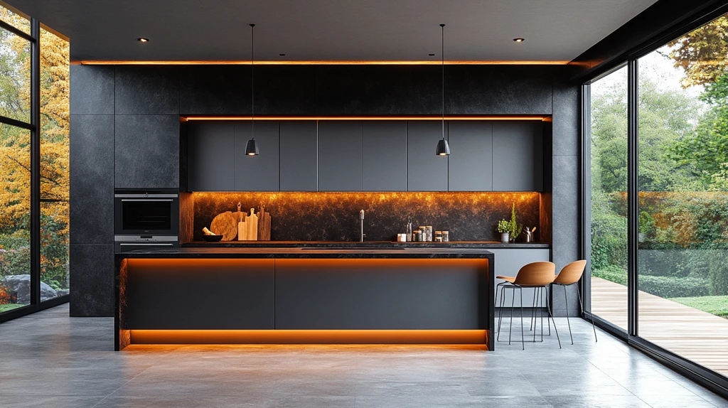 灰色橱柜黑色台面