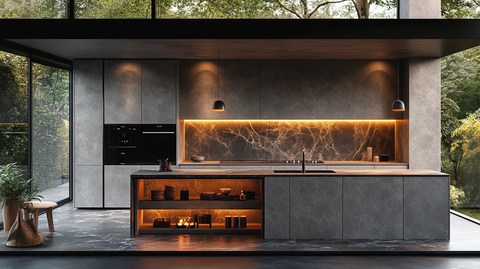 灰色橱柜黑色台面