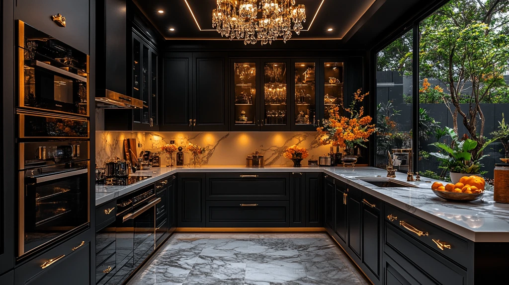 黑色橱柜金色把手