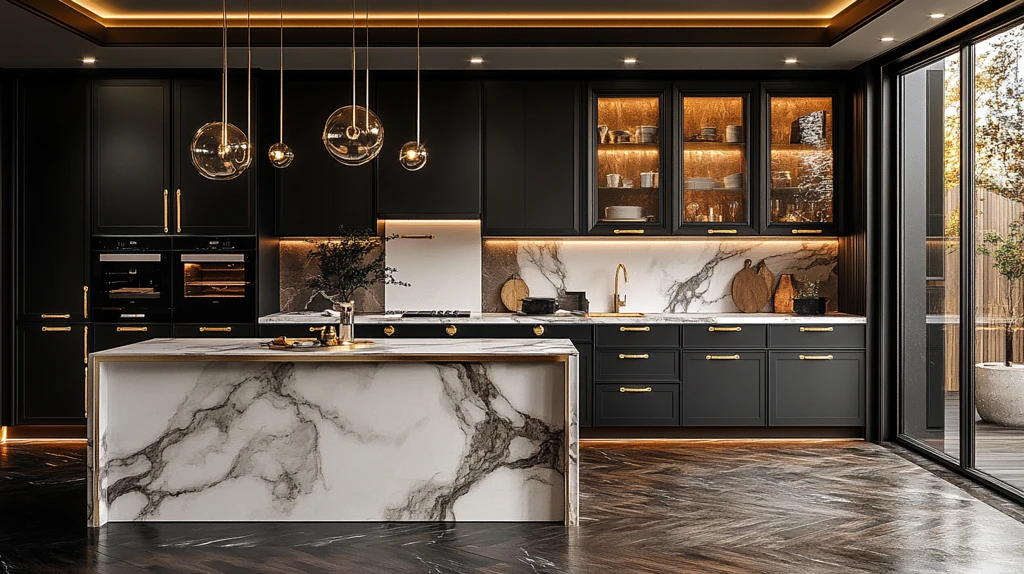 黑色橱柜金色把手