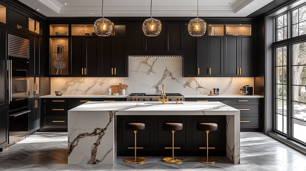 黑色橱柜金色把手