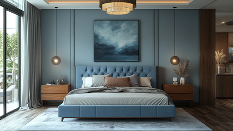 蓝色床铺简约卧室
