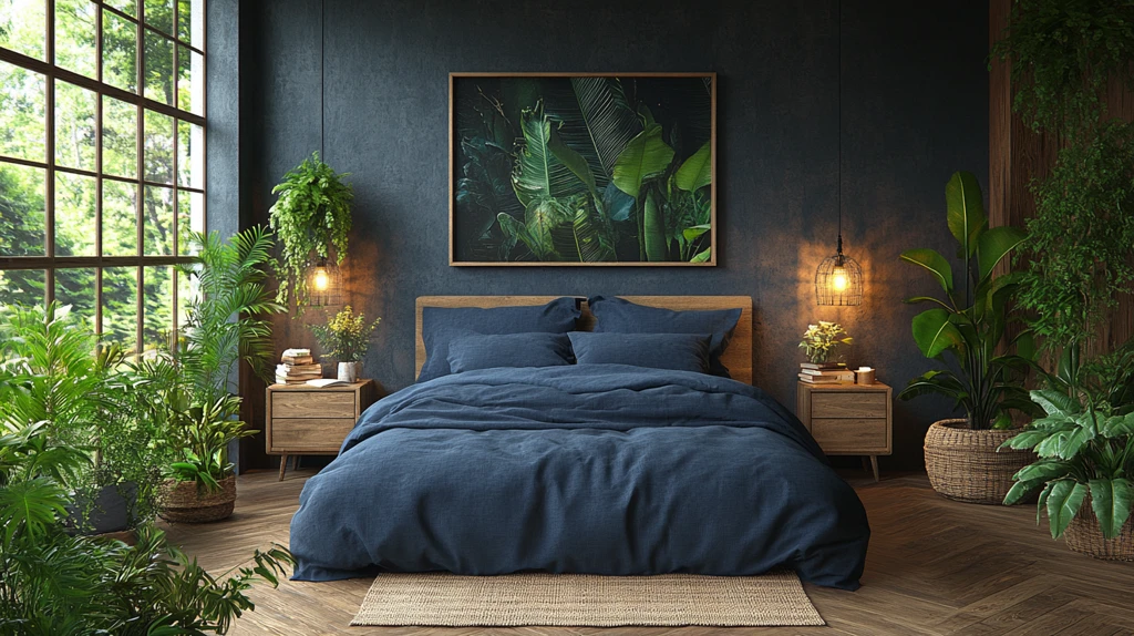 北欧风木床绿植