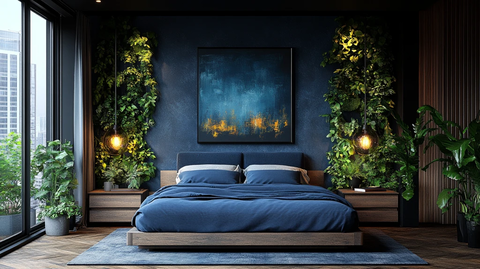 北欧风木床绿植