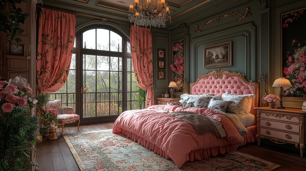 粉色床头雕刻柜