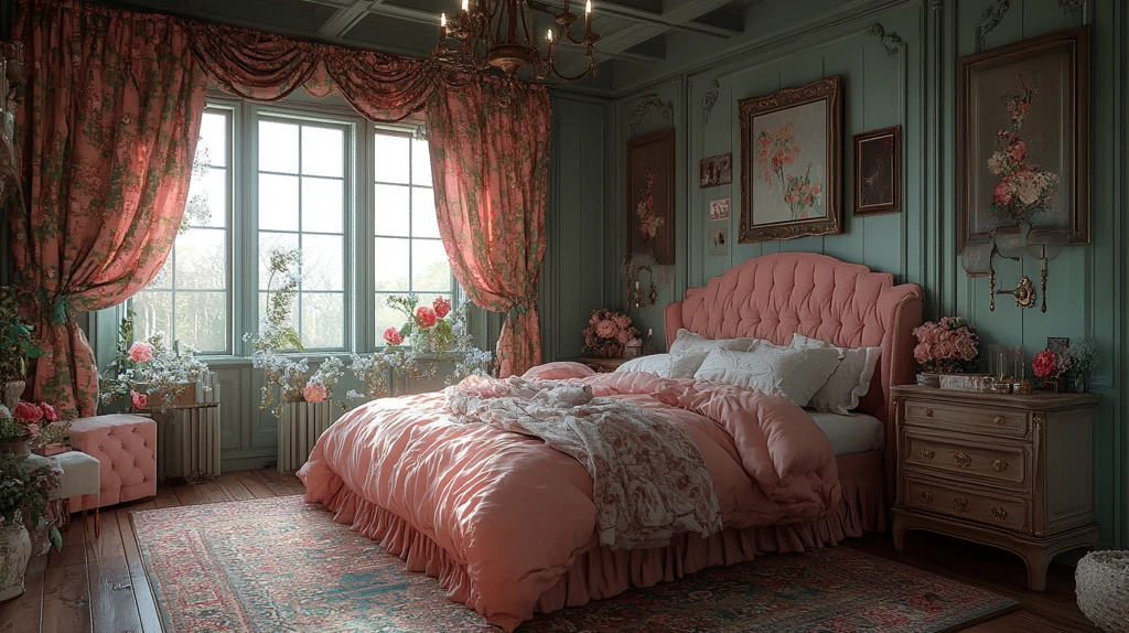 粉色床头雕刻柜