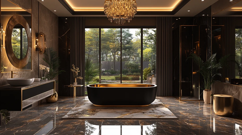 黑色床铺金色床头柜