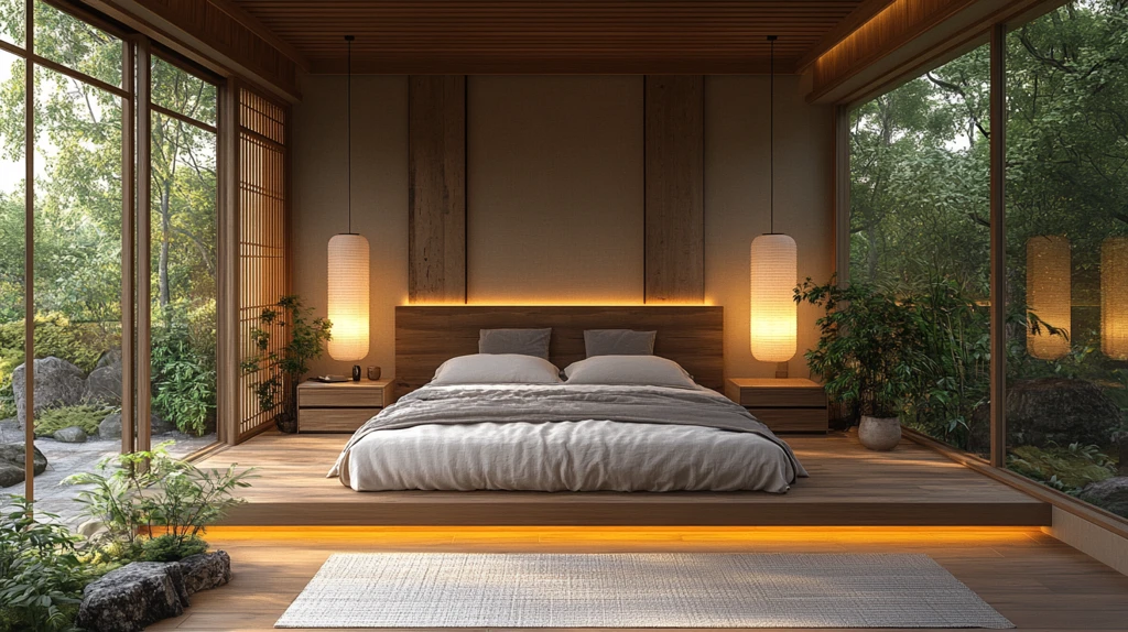 榻榻米床与和纸灯