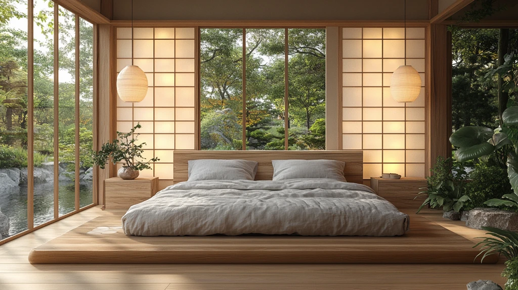 榻榻米床与和纸灯