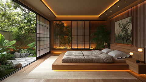 榻榻米床与和纸灯