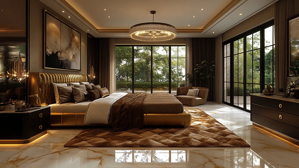 金色床黑色床头柜