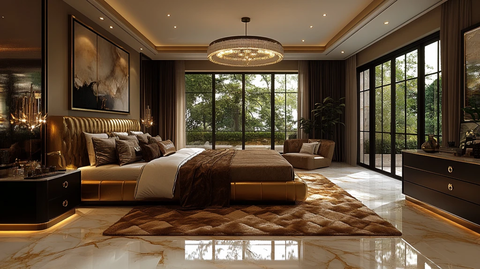 金色床黑色床头柜