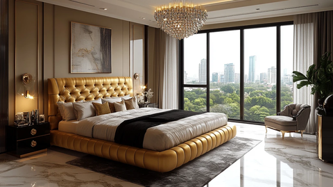 金色床黑色床头柜