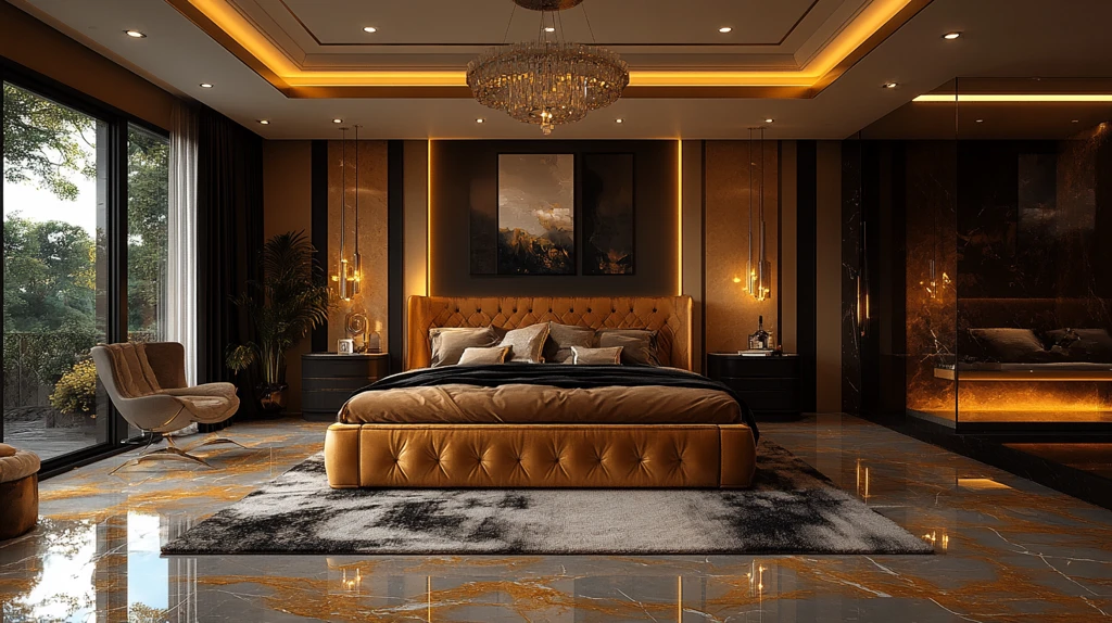 金色床黑色床头柜