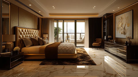 金色床黑色床头柜