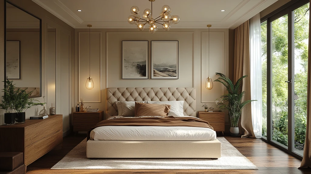 简约卧室床木桌