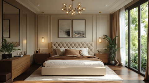 简约卧室床木桌