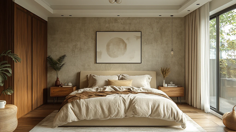 简约卧室床木桌