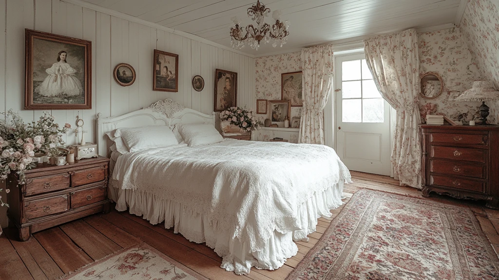 白色床铺木质床头柜