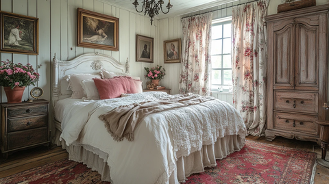 白色床铺木质床头柜