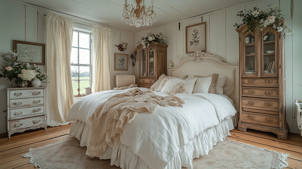 白色床铺木质床头柜