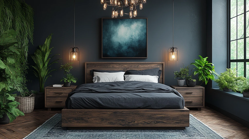 灰色床铺木质床头