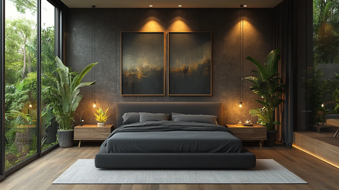 灰色床铺木质床头