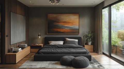 黑色木质卧室布置