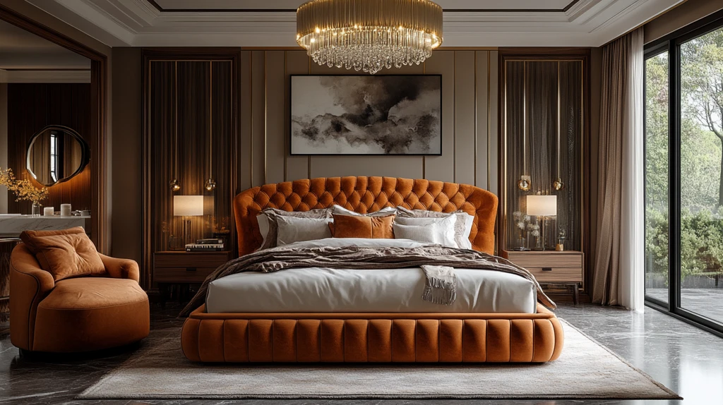 黄金床与现代艺术卧室