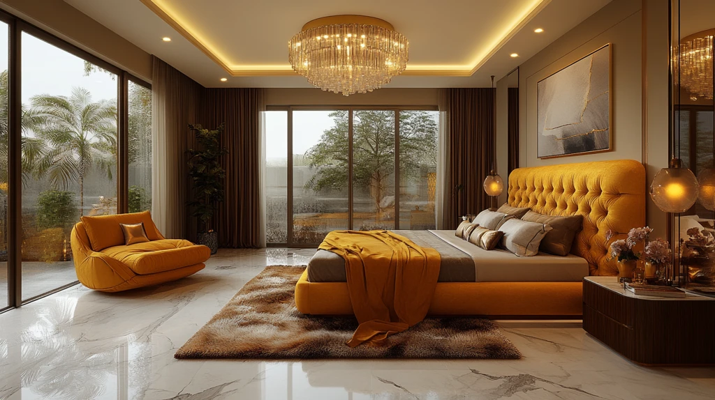 黄金床与现代艺术卧室