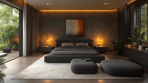 灰色床黑色床头柜