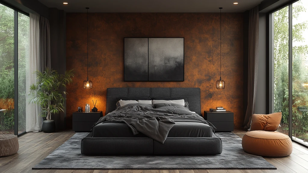 灰色床黑色床头柜