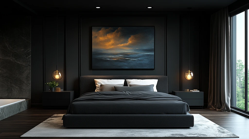 灰色床黑色床头柜