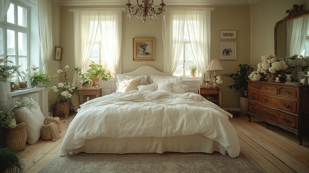 白色床铺木质床头柜